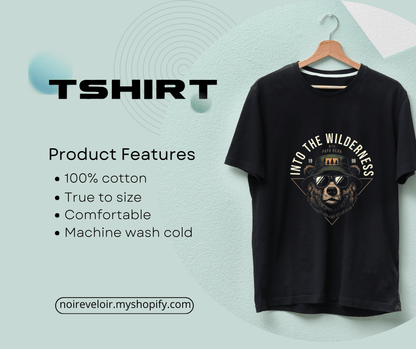 Into The Wilderness Papa Bear Graphic T-Shirt - Black, Crew Neck, Men’s Casual Wear