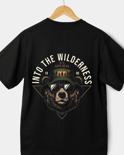 Into The Wilderness Papa Bear Graphic T-Shirt - Black, Crew Neck, Men’s Casual Wear